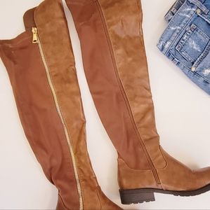 Camel brown over the knee zip-up boots - size 7